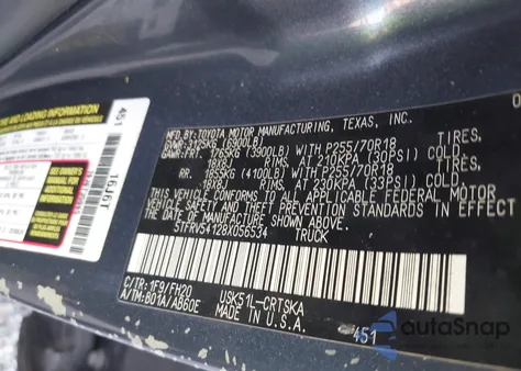 2008 Toyota Tundra Base 5.7L V8 из США, поврежденный, VIN 5TFRV54128X056534